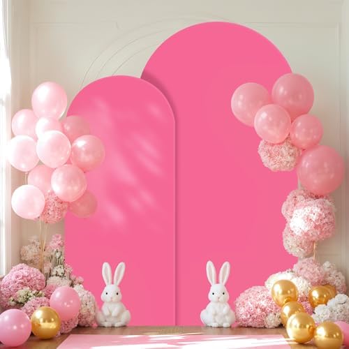 Hot Pink Arch Backdrop Cover 2 Set - 6.6FT, 5FT Spandex Fitted Wedding Arch Stand Covers Round Top Chiara Arch Backdrop Stands Cover for Birthday Parties Banquet Photo Background Decoration - Image 6