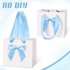 Kolldenn 50 Pcs Small White Gift Bags Bulk with Blue Bow Ribbon Handles - Image 2