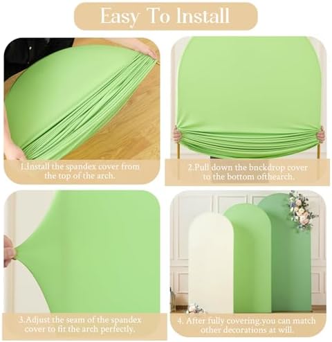 Boho Arch Backdrop Cover 6FT 5FT 4FT Stretchy Wedding Arch Covers Set of 3 Spandex Fitted Sage Green Light Green Cream Fabric Backdrop Cover for Party Baby Shower Birthday Decoration - Image 7