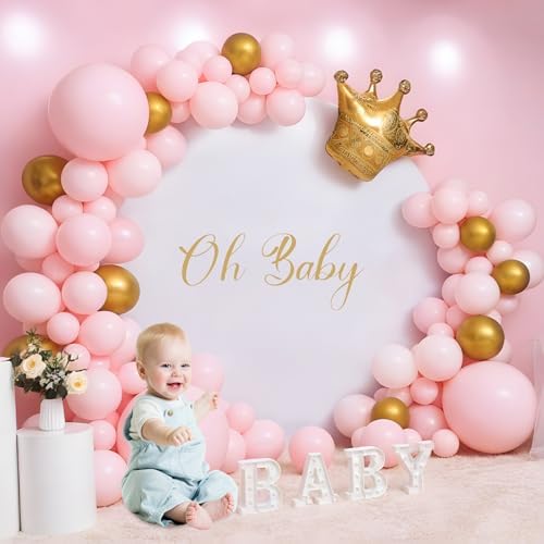Gallety 2 Pcs 7.2 FT White Round Backdrop Cover for 5 to 7.2ft Circle Arch Stand with Oh Baby and Happy Birthday Decal Sign - Arch Backdrop Cover for Wedding Party Photography Decoration - Image 6