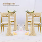 50 PCS Cheesecloth Chair Sashes Bows Wedding Aisle Decorations Chair Ribbon Ties Back Sash for Wedding Party Events Banquet Chair Cover Decoration (Beige) - Image 6