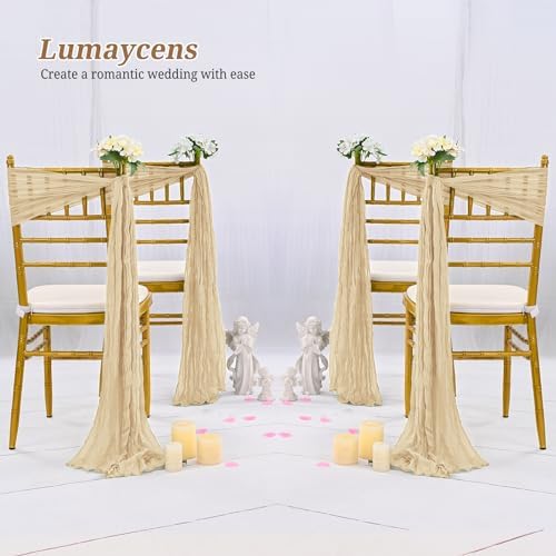 50 PCS Cheesecloth Chair Sashes Bows Wedding Aisle Decorations Chair Ribbon Ties Back Sash for Wedding Party Events Banquet Chair Cover Decoration (Beige) - Image 6