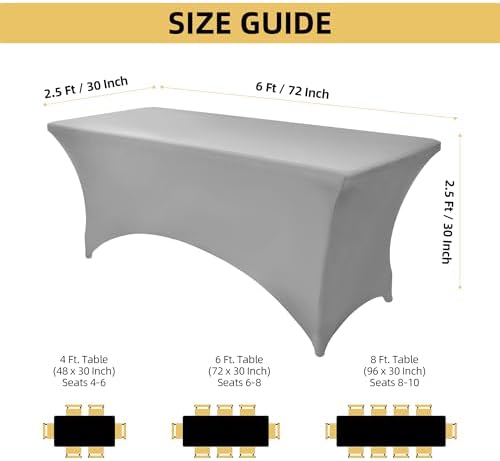 6-Pack 6ft Spandex Table Covers for Rectangle Standard Folding Tables - Wrinkle Resistant Stretch Tablecloths - Ultimate Fitted Table Protector for Parties, Banquet, and Wedding - Image 4