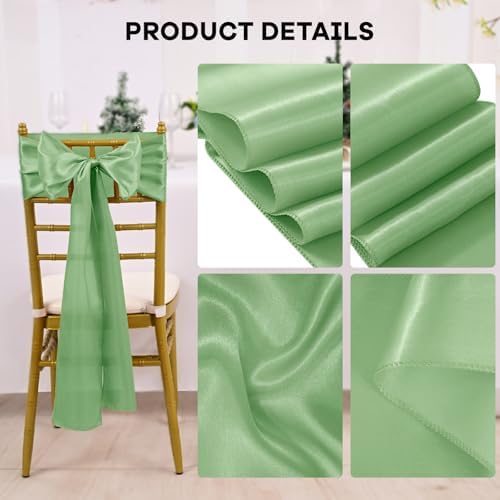 fani Sage Green Satin Chair Straps Bows,120 PCS 7x108 Inch,Chair Sash - Image 3