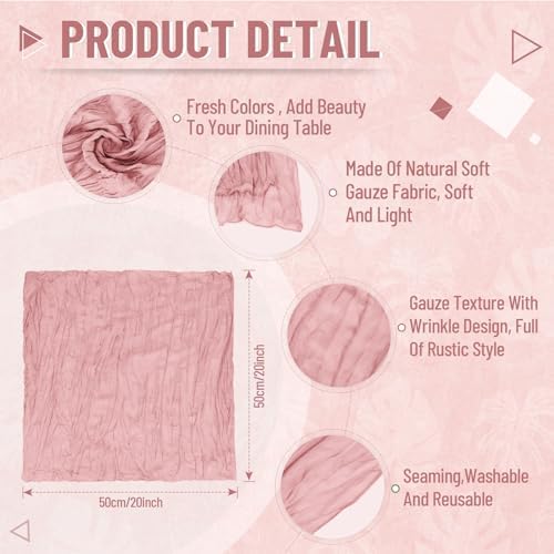 Cupuamon 100 Pack Cheesecloth Napkins 20x20 Inch Dinner Table Napkins Boho Washable Rustic Gauze Napkins Bulk for Wedding Bridal Baby Shower Party Decor (Dusty Pink) - Image 2