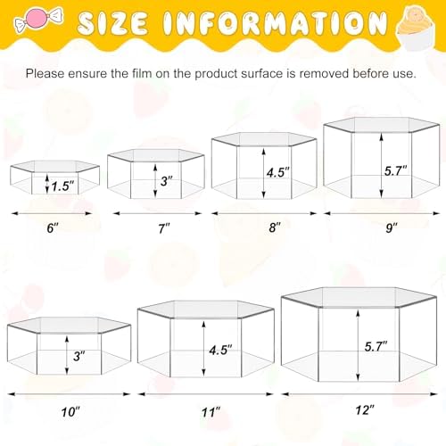 Leinuosen 7 Pcs Large Acrylic Buffet Risers, 6-12" Hexagonal, Clear - Image 2