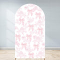 Pink Bow Floral Arch Backdrop Cover 6.6ft Flower Coquette Girl Baby in Bloom Bridal Shower Party Pastel Toile Birthday Wedding Bride to Be Stretchy Fitted Arched Photo Booth Sign by Unknown