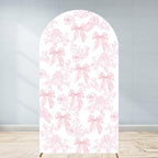 Pink Bow Floral Arch Backdrop Cover 6.6ft Flower Coquette Girl Baby in Bloom Bridal Shower Party Pastel Toile Birthday Wedding Bride to Be Stretchy Fitted Arched Photo Booth Sign by Unknown