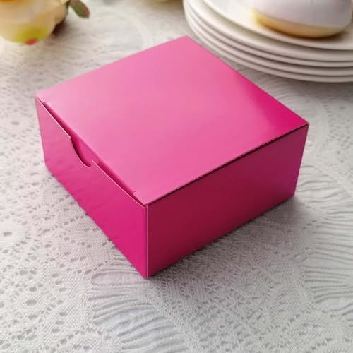 Efavormart 100 Pack 4"x4"x2" Fuchsia Pink Cake Favor Boxes, Sturdy Cardstock Candy Treat Gift Boxes for Wedding, Bridal Shower, and Party by efavormart