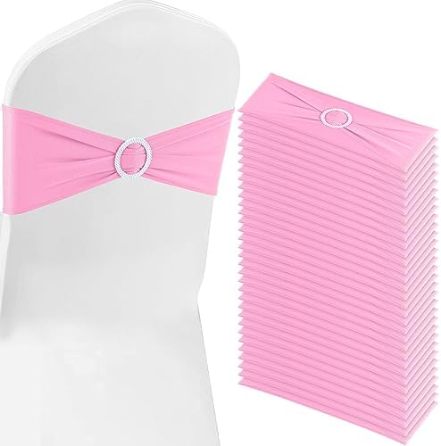 Pink Chair Sashes 100 Pack Spandex Stretch Chair Band Sashes with Buckles for Folding Chairs Wedding Party Reception Baby Shower Events Banquet Decorations by Bringsparkletoeverydaylife