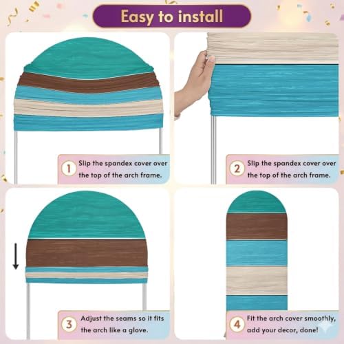 Retro Farm Barns Lines Arch Backdrop Cover 7.2 ft Country Teal Gradient Strips 2 Sided Wedding Arch Covers Stretchy Backdrop Round Top for Birthday, Party, Baby Shower Decorations - Image 5