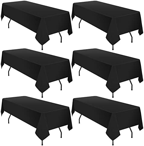 YMHPRIDE 6 Pack Polyester Tablecloth for 6 Foot Rectangle Tables,60 x102 inch Black Polyester Table Covers, Washable Black Table Cloth for Wedding,Party,Banquet,Restaurant,Buffet by YMHPRIDE