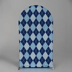 Blue Rhombus Plaid Boss Arch Backdrop Cover for Father Boys Birthday Party Arched Stand Stretchy Fabric Covers Baby Shower Cake Banquets Parties Supplies Decorations2.6x6FT - Image 2