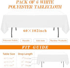 DRESSMAKER 6 Pack White Table Cloth Rectangle 60X102 Inch Fit 6FT Table - Image 2