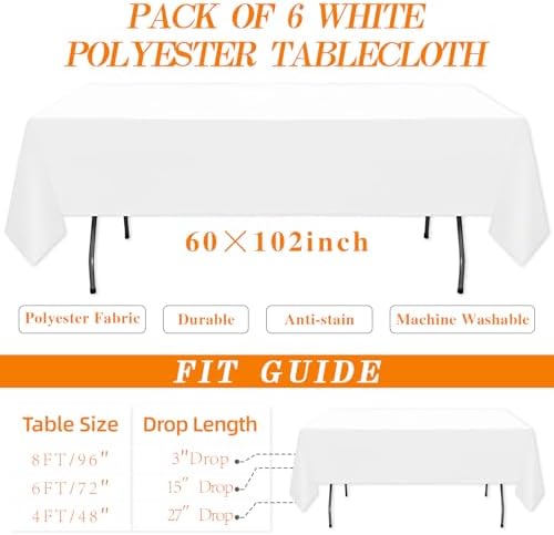DRESSMAKER 6 Pack White Table Cloth Rectangle 60X102 Inch Fit 6FT Table - Image 2