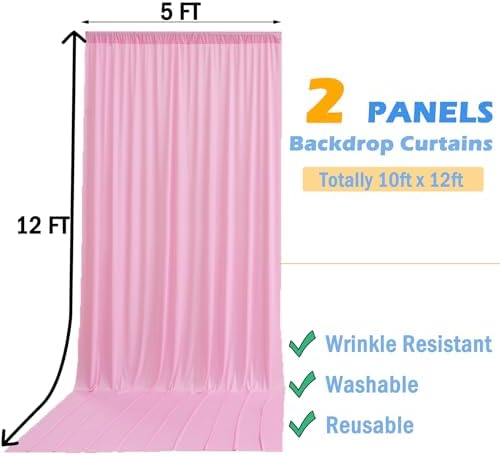 12ft x 10ft Pink Backdrop Curtains for Parties, Wrinkle Free 2 Panels Photo Backdrop Drapes Back Drop Cloth for Wedding Birthday Photography Background Decor - Image 6