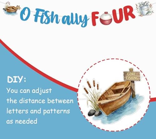 O Fish Ally Four Birthday Decoration Backdrop Banner Fishing 4th Birthday Cake Cupcake Toppers Gone Fishing Latex Foil Balloons for Boy Little Fisherman 4 Years Old Party Decor Supplies - Image 7