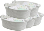 5 Pack Small Woven Cotton Rope Storage Basket with Gifts Bag and Ribbons, Natural Decorative Organizer Bin with Handles for Nursery, Living Room, Closet, Shelf, White Twisted Handle by Lifenanny