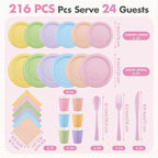 Kochorie 216 Pcs Pastel Rainbow Party Supplies Set, Disposable Macaron Paper Tableware Set 7 Inch & 9 Inch Plates Cups Napkins Cutlery for Birthday Baby Shower Pastel Party Decorations, Serve 24 - Image 2