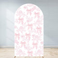 Pink Bow Floral Arch Backdrop Cover 6ft Flower Coquette Girl Baby in Bloom Bridal Shower Party Pastel Toile Birthday Wedding Bride to Be Stretchy Fitted Arched Photo Booth Sign (2.6x6ft) by Unknown