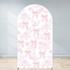 Pink Bow Floral Arch Backdrop Cover 6ft Flower Coquette Girl Baby in Bloom Bridal Shower Party Pastel Toile Birthday Wedding Bride to Be Stretchy Fitted Arched Photo Booth Sign (2.6x6ft) by Unknown