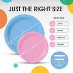 Party Solids Exquisite Light Blue & Pink Mixed Paper Plates - 7" & 9", 200 Pack (100 each), 350 GSM - Image 3