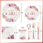 Baby Shower Decorations,Floral Girl Baby Shower Decorations, Baby Shower Plates and Cups and Napkins Set for Baby Girl Shower Decoraraions Party Supplies-(Serves24) - Image 5