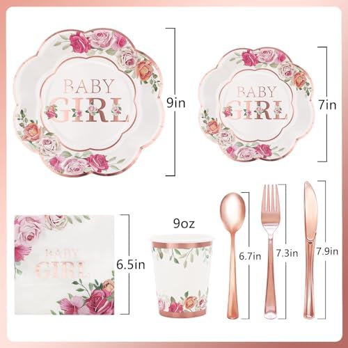 Baby Shower Decorations,Floral Girl Baby Shower Decorations, Baby Shower Plates and Cups and Napkins Set for Baby Girl Shower Decoraraions Party Supplies-(Serves24) - Image 5