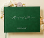 MUUJEE Personalized Guestbook in Emerald - Premium Custom Modern Guest Book for Wedding Reception, Birthday Party or Events w/Bookmark Blank Pages for Signing 11.5 x 8.5 inches - Image 2
