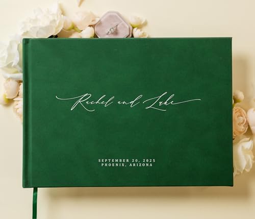 MUUJEE Personalized Guestbook in Emerald - Premium Custom Modern Guest Book for Wedding Reception, Birthday Party or Events w/Bookmark Blank Pages for Signing 11.5 x 8.5 inches - Image 2