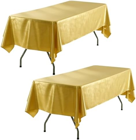 2 Pack Gold Tablecloth 60x102inch Waterproof Reusable Glitter Table Cloth for Rectangle Tables, Thick Shimmer Table Cover for Birthday Wedding Party Holiday OutdoorPicnic BBQ Table Decor by Htper