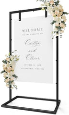 Wedding Sign Holder, Adjustable Welcome Wedding Sign Stand, Heavy Duty Easel Stand for Sign, Wedding Seating Chart Stand, Easel for Display, Square Backdrop Stand Black by IPOW