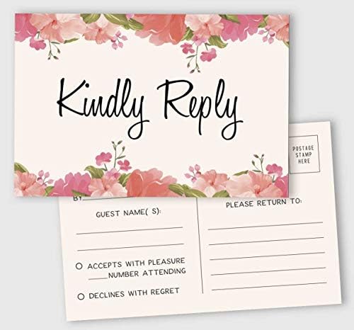 50 Blank RSVP Postcards Floral Print 4"X6" Response Cards,RSVP Reply Card for Wedding,Bridal Shower,Baby Shower by Inkdotpot