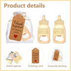 50Pcs Popping Bottle Openers Baby Shower Party Favors For Guests Baby Shower Return Favors Baby Bottle Shaped Bottle Opener Baby Shower Souvenirs With Organza Bags Thank You Cards, small, Gold - Image 3