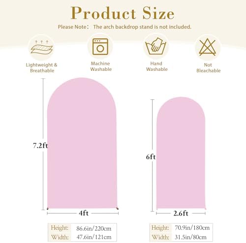 7.2FT 6FT Arch Backdrop Cover for Wedding, Set of 2 Stretchy Spandex Fitted Arch Stand Cover for Baby Shower, Birthday Party Decor, Chiara Backdrop Cover with Double-Sided Design(Pink) - Image 6