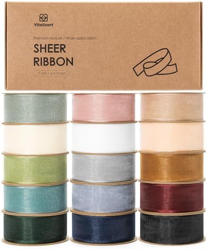 Vitalizart 1" x 150Yd Organza Ribbon Assorted Bulk Pack for Gift Wrapping by Vitalizart
