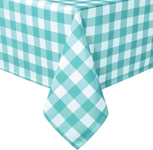 Hiasan Checkered Tablecloth Rectangle 70 x 140 Inch, Aqua and White by Hiasan