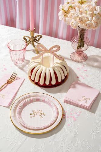 Baby Shower Celebration, Stylish Tableware Set for 8 Guests – Pink/White - Image 5