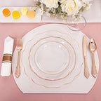 NOCCUR 350PCS Rose Gold Plastic Plates - Clear Rose Gold Disposable Dinnerware Set - Include 100 Dinner/Dessert Plates,50 Cups,50 Pre Rolled Napkins with Cutlery Set - Ideal for Party/Mother's Day - Image 5