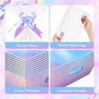 AFOROEOA 10 Pack Iridescent Baskets For Gifts Empty, 10x8 Thick Paper Basket with 10 Clear Bags and 10 Pull Bows, Holographic Bulk Empty Gift Baskets to Fill for Large Weddings Parties - Image 4