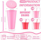 Skylety 24 Pcs Hot Pink Plastic Cups with Lids and Straws 24 oz - Image 2