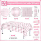 Funnymoom 452 Pcs Pink Gingham Party Decoration Supplies Serve 50 Guests - Image 3