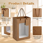 80 Pcs 9.8 x 5.1 x 7.1 in Brown Kraft Paper Gift Bags with Window & Handles - Image 3