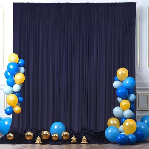 10ft x 10ft Navy Blue Backdrop Curtains for Parties Weddings, Wrinkle Free Silky Polyester Fabric Photo Backdrop Drapes, 2 Panels 5X 10 ft Navy Backfrounds Cloth for Birthday Graduation Photography by Nobed+HHT