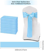 fani Light Bule Satin Chair Straps Bows,60 PCS 7x108 Inch,Chair Sash - Image 2