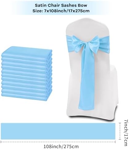 fani Light Bule Satin Chair Straps Bows,60 PCS 7x108 Inch,Chair Sash - Image 2