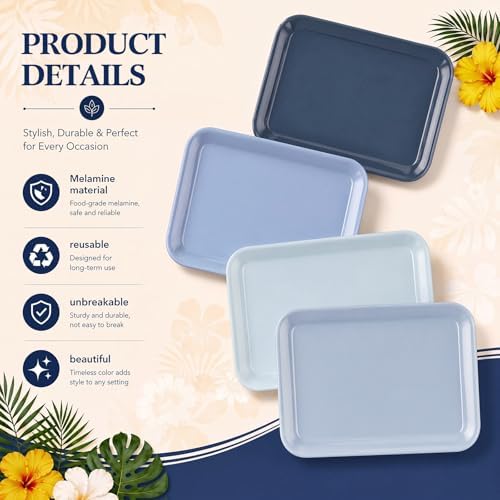 4 Pieces Blue Baby Shower Serving Trays Melamine Platters - Image 3