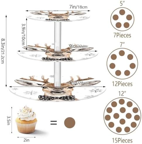 3 Tier Cupcake Cake Stand Winter Cute Deer White Dessert Table Display Trays Set Acrylic Large Cake Holder for Baby Shower Party Supplies, Holds 34 Cupcakes - Image 3