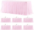 6 Pack Pink Tablecloths for 6 Foot Rectangle Tables Tulle Tablecloth Fitted Pink Table Cloth Rectangle 6ft Stretch Spandex Table Covers for Baby Shower Girls Birthday Party Banquet Desk Tables Skirt by HBBMAGIC