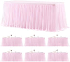 6 Pack Pink Tablecloths for 6 Foot Rectangle Tables Tulle Tablecloth Fitted Pink Table Cloth Rectangle 6ft Stretch Spandex Table Covers for Baby Shower Girls Birthday Party Banquet Desk Tables Skirt by HBBMAGIC